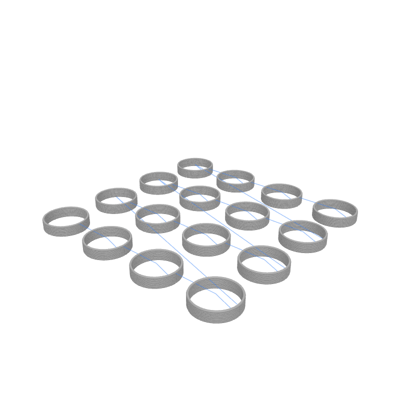 A 4×4 grid of small cylinders